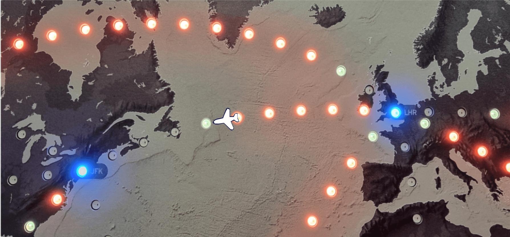 Precision tracking mode showing LED lights that brighten smoothly as the plane gets closer to each coordinate point