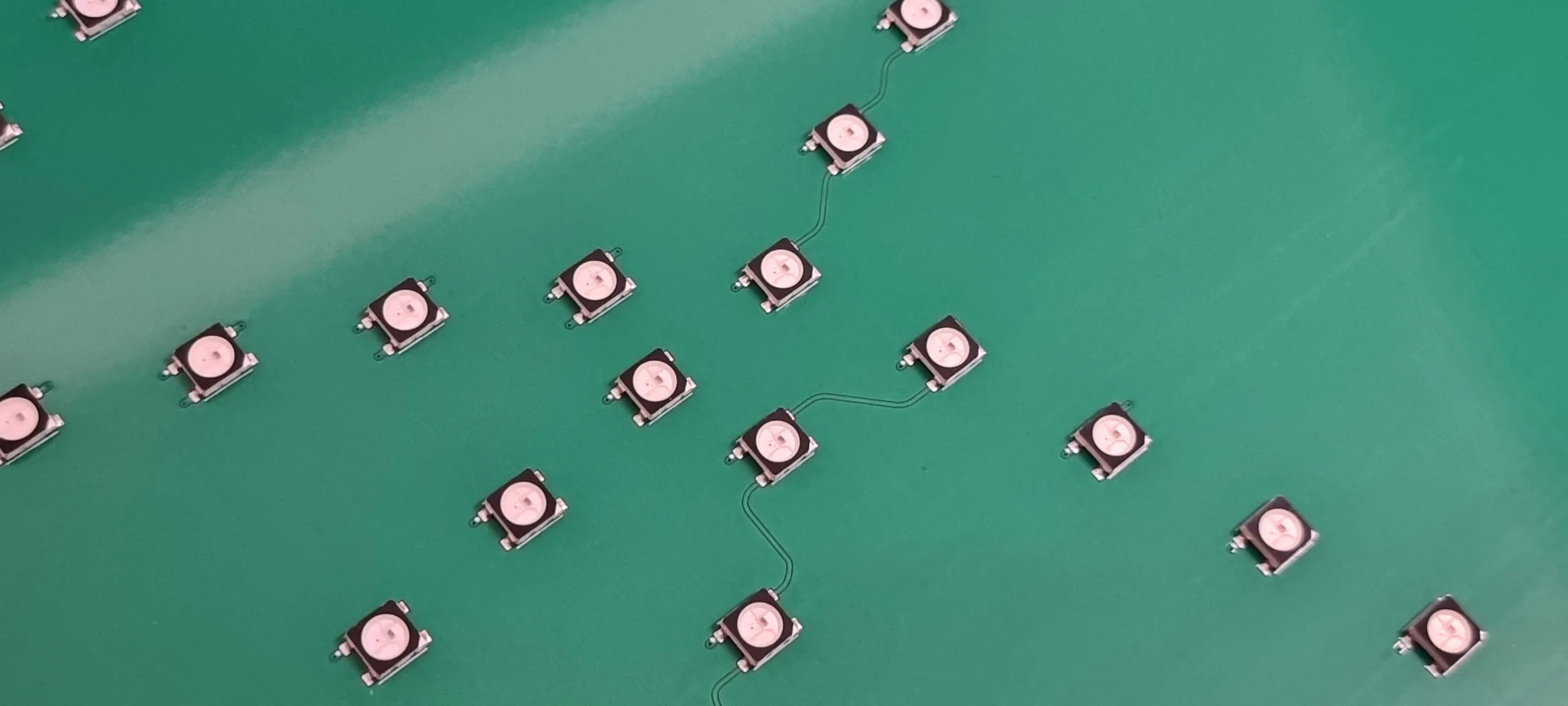 Close-up of WS2812B addressable LEDs used in Jetmapper for precise flight tracking illumination